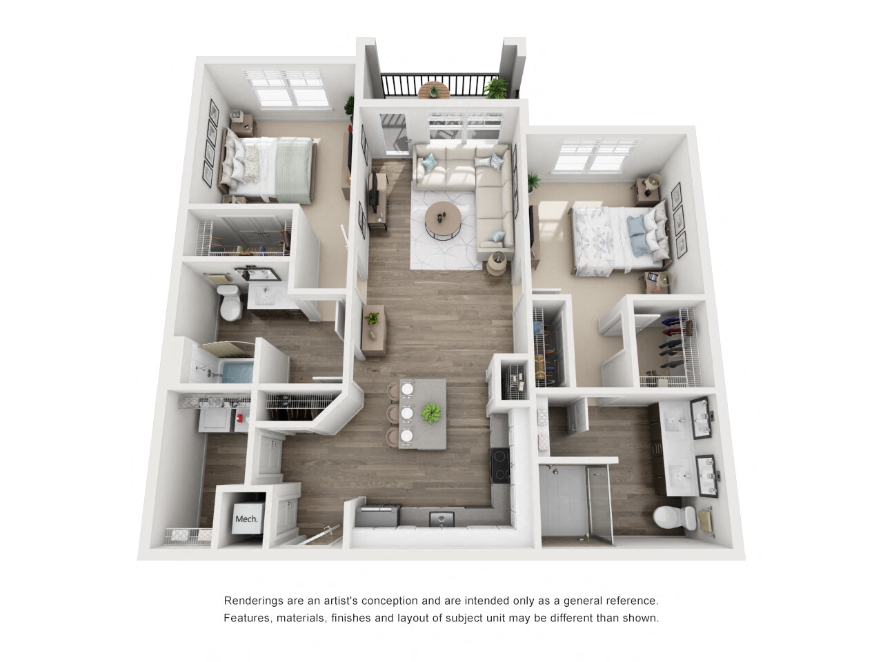 Floor plan for 2 beds, 2 baths, 1204 sqft
